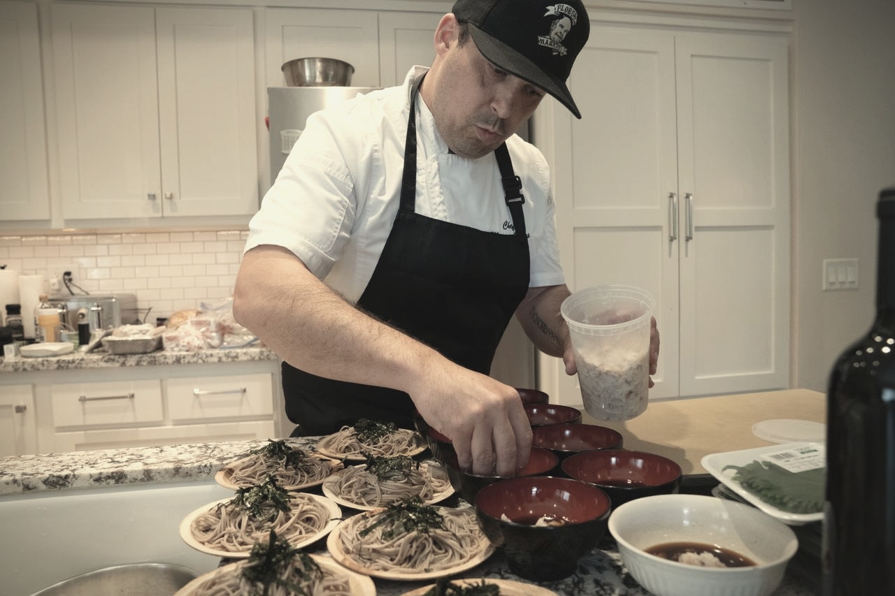 Chef Marcus Flores in the kitchen.