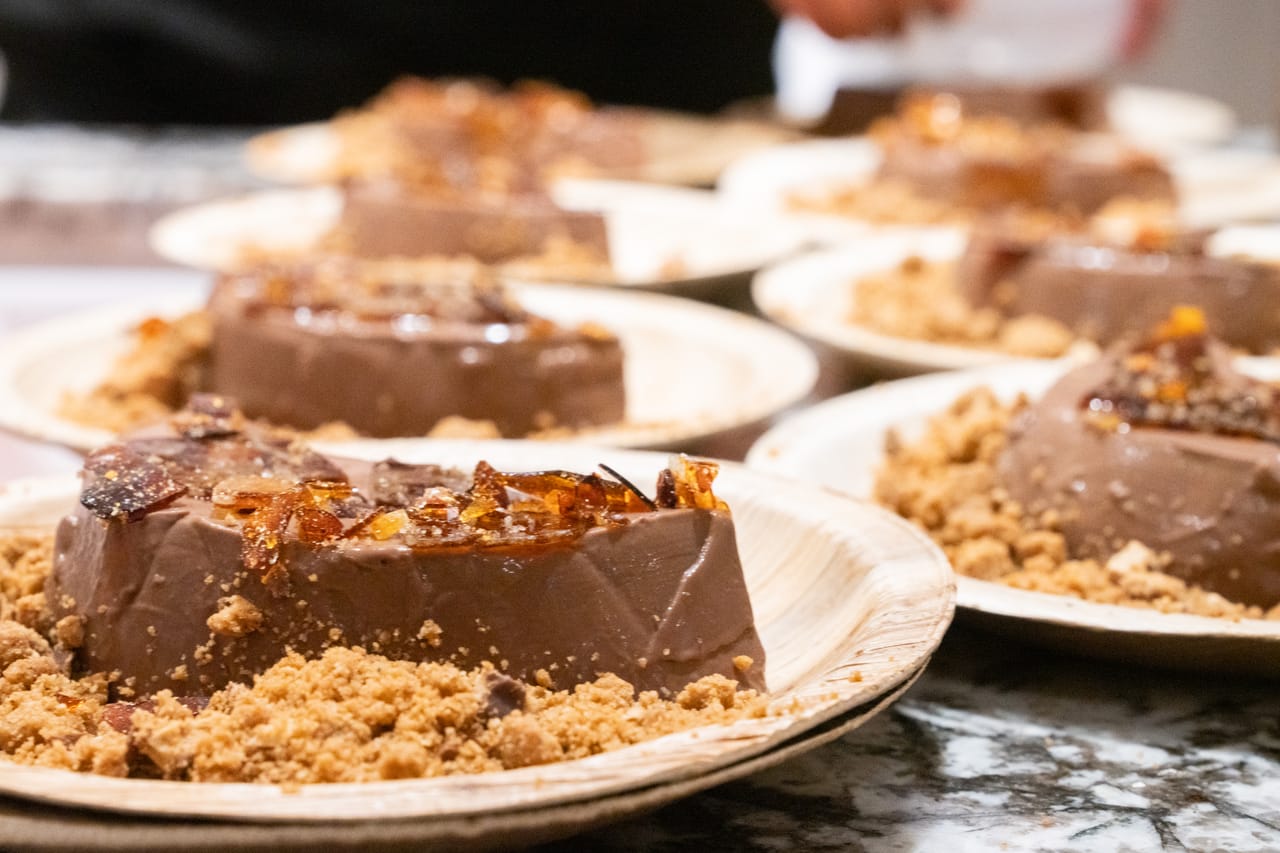 Plated dessert course.